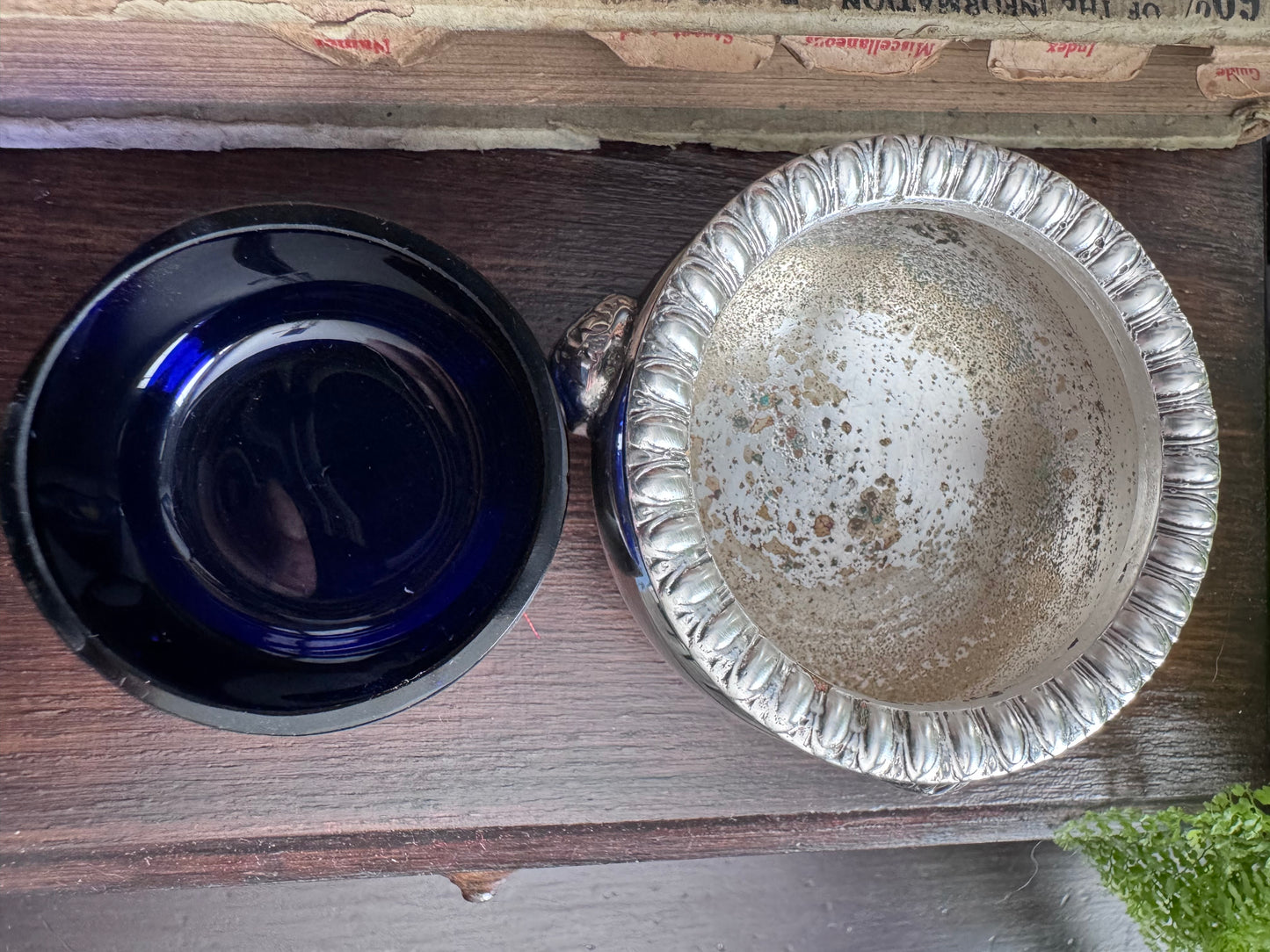 Silver Plate Salt Cellar with Cobalt Blue Glass Liner
