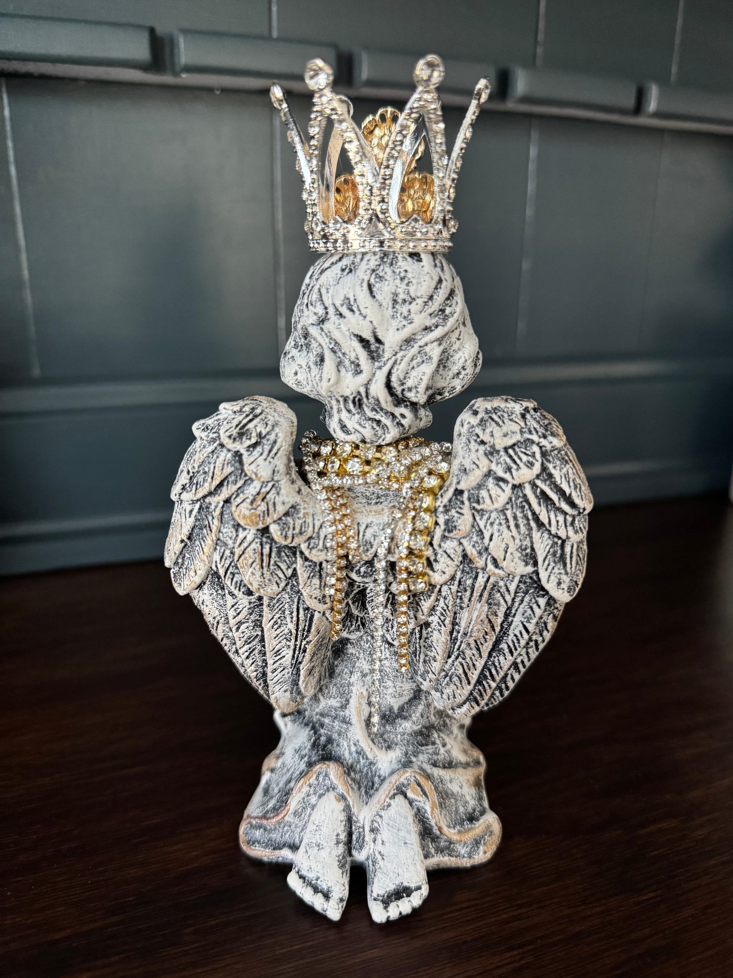 Hand Painted Resin Kneeling Angel Statue with Jeweled Crown