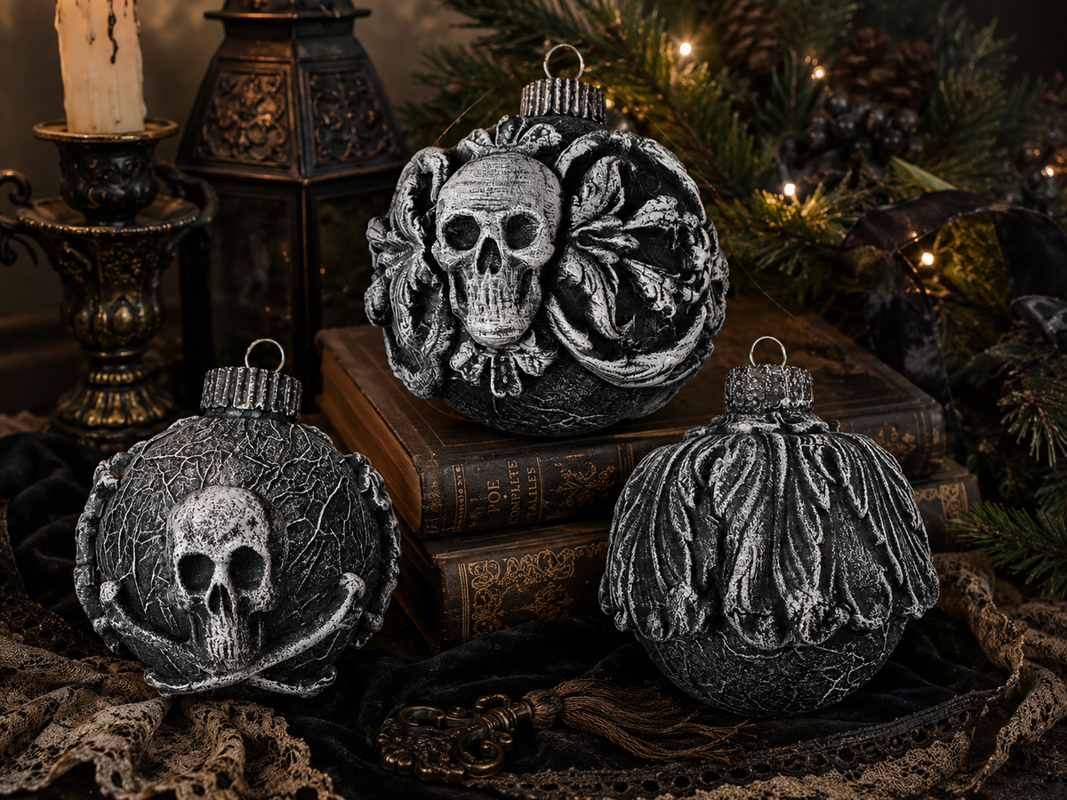 Gothic Skull & Acanthus Christmas Ornaments