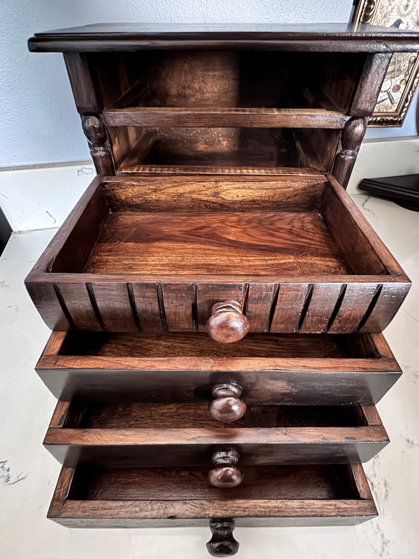Solid Wood Four Drawer Collector’s Cabinet | Desktop Storage Chest | Jewelry, Keepsake & Office Organizer