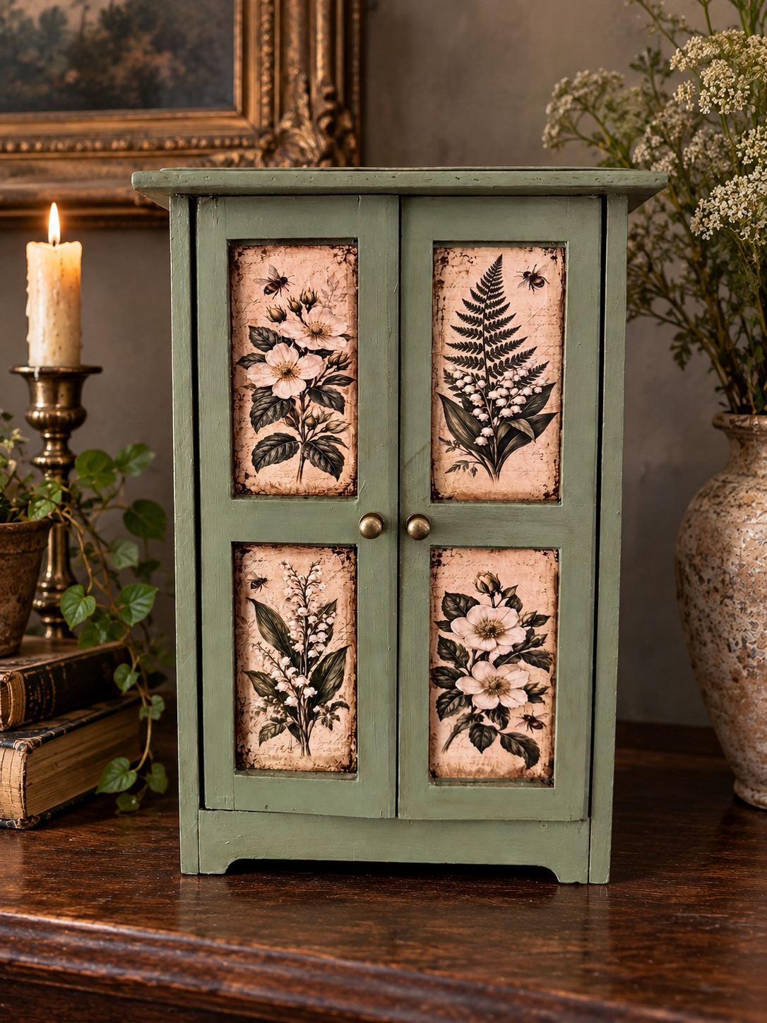 Sage Green Botanical Cabinet