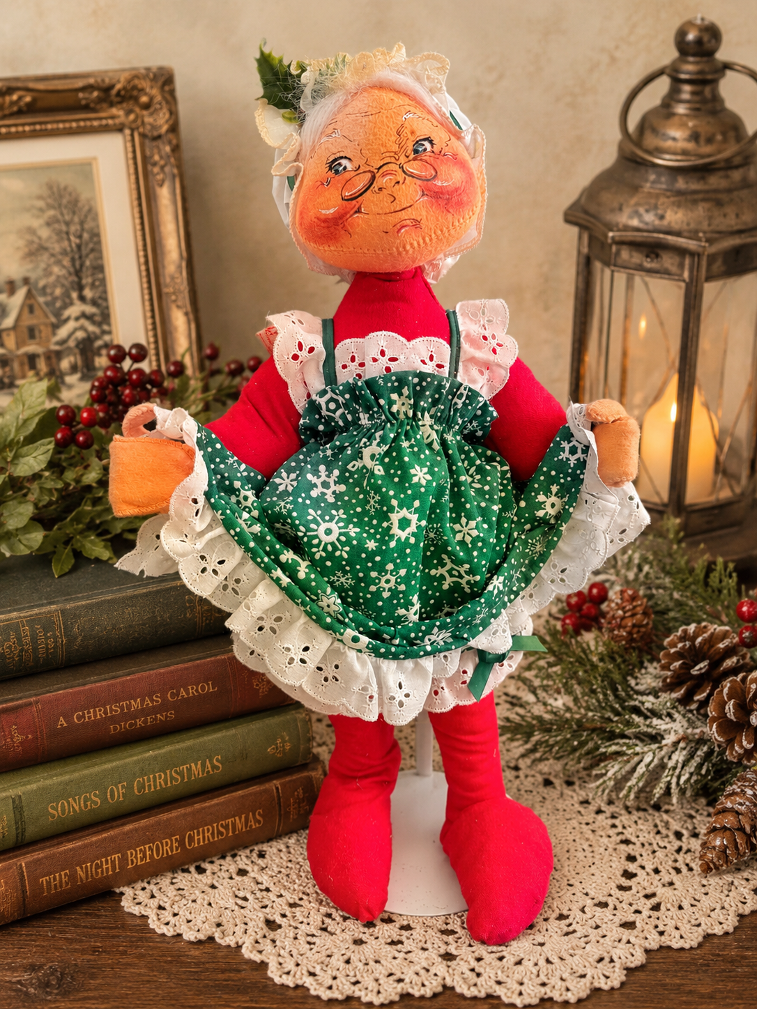 1988 Annalee Mrs. Claus Christmas Doll with Stand | 18" Vintage Holiday Decor