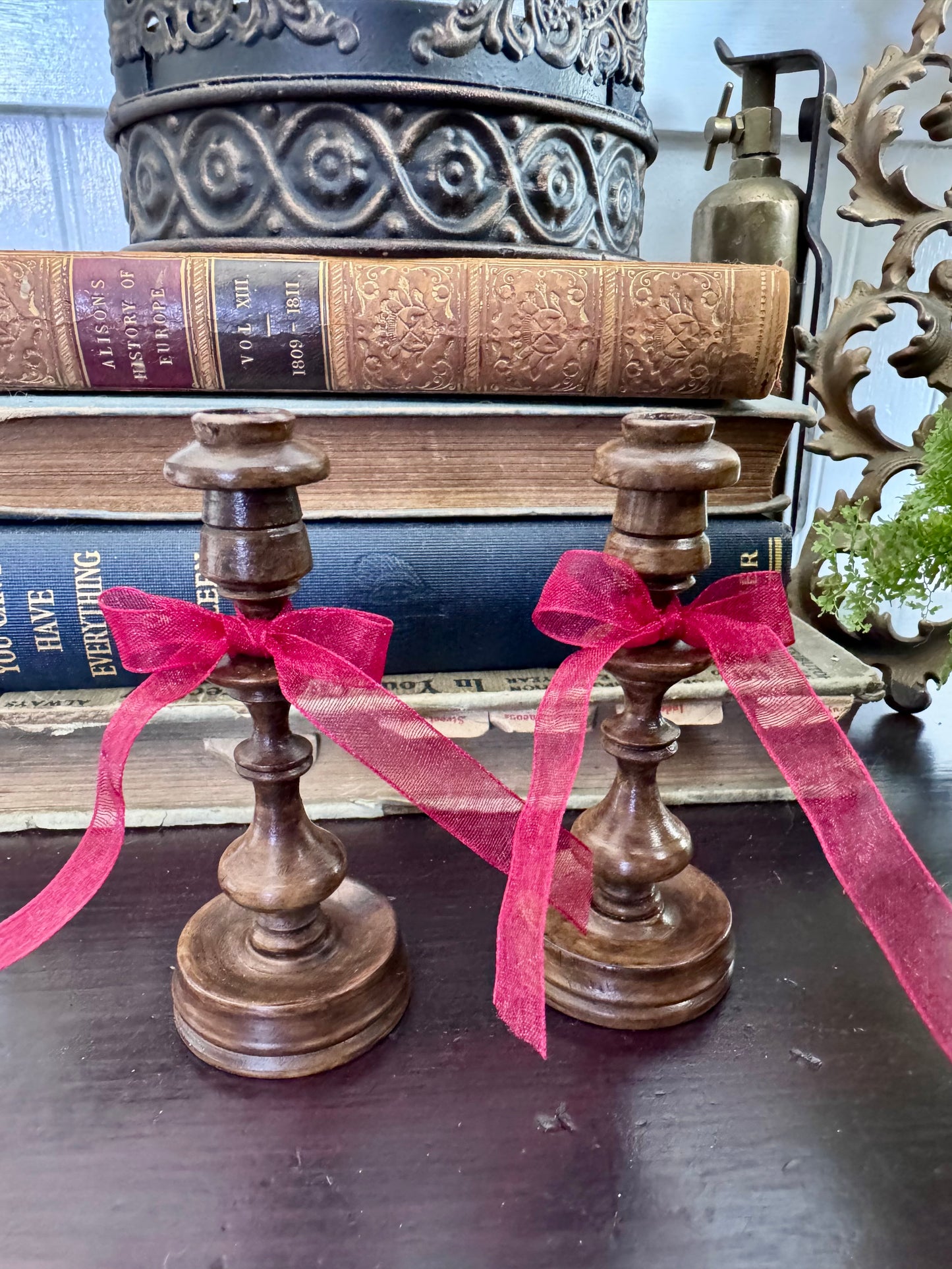 Wooden Vintage Mini Candlesticks (Set of 2)