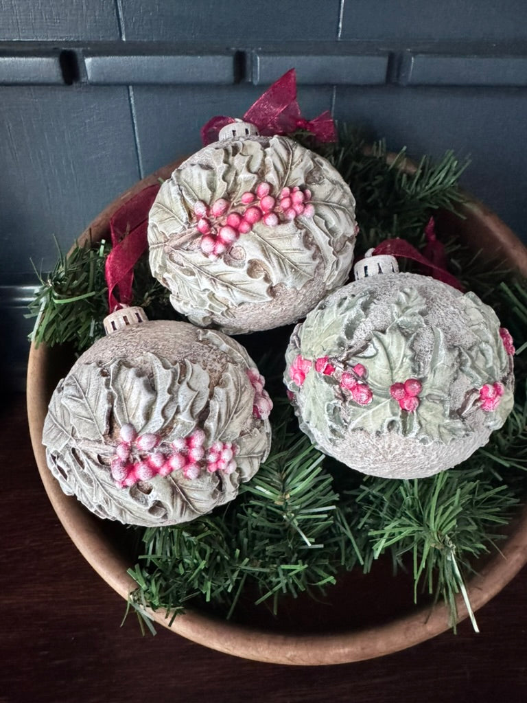 Handmade Holly & Berry Christmas Ornaments