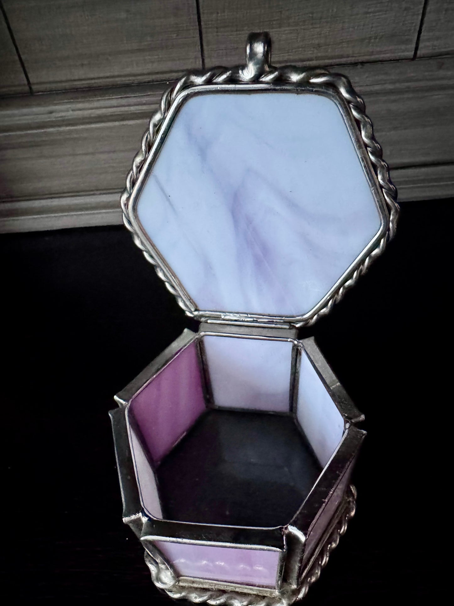 Pink Stained Glass Hexagon Trinket Box