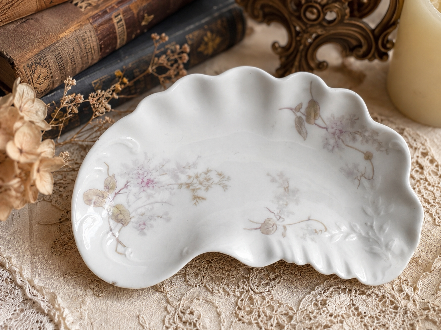 A. Lanternier Limoges France Bone Dish | Hand-Painted Porcelain Trinket Dish