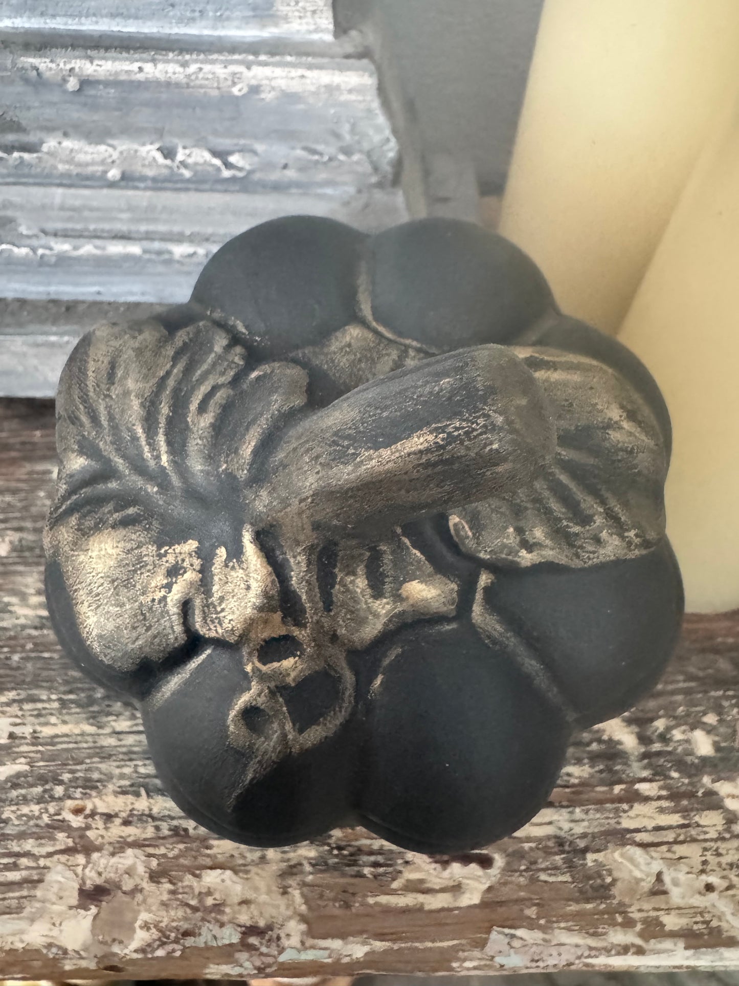 Hand Painted Black Ceramic Pumpkin Trinket Box with Aged Bronze Detail