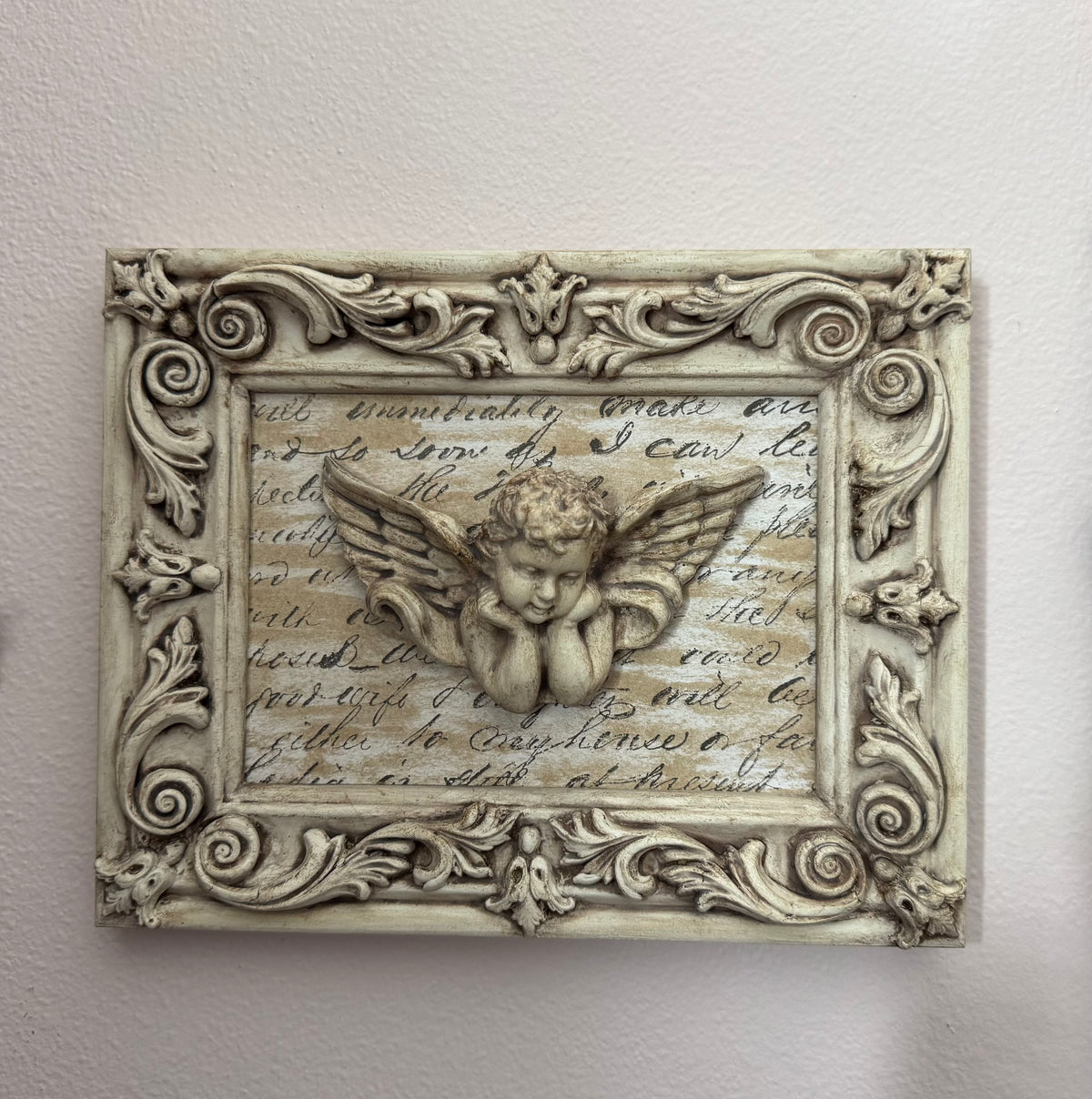Hand Painted Cherub Wall Frame | Vintage Baroque Angel Wall Decor
