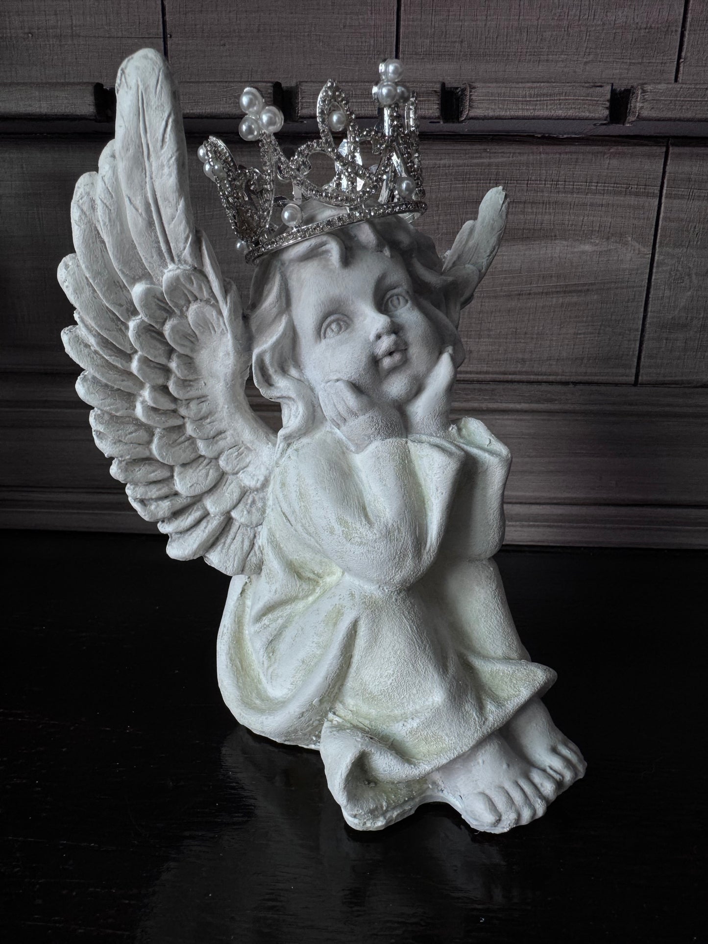 Angel with Hands on Face and Handmade Crown