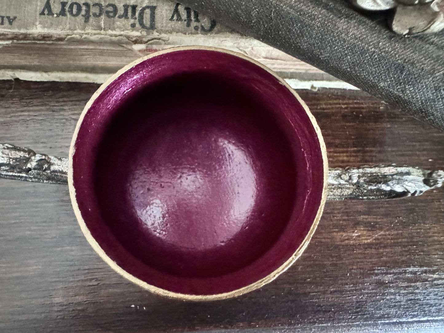 One-of-a-Kind Moody Floral Decorative Vessel with Berry Interior