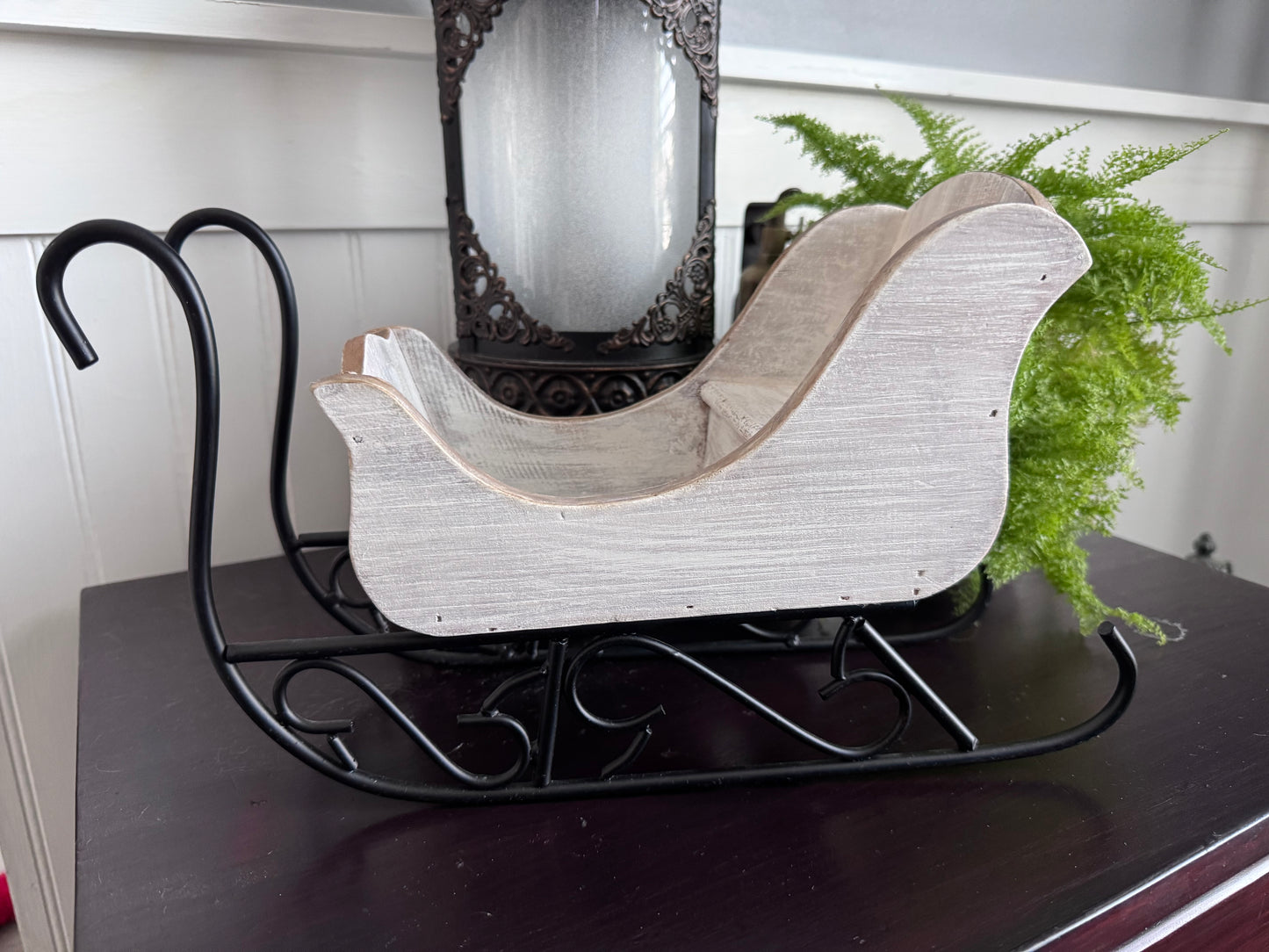 Rustic Wooden Santa Sleigh with Metal Runners