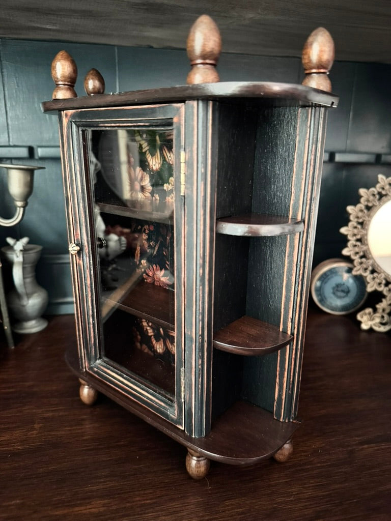 Hand Painted Victorian Gothic Apothecary Display Cabinet | Butterfly Curio Shelf | Dark Academia Wall or Tabletop Cabinet