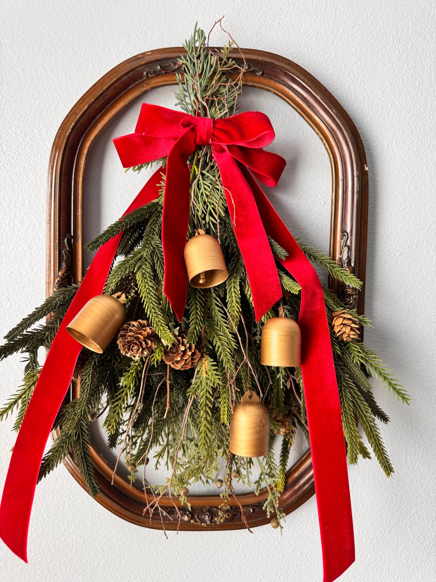 Vintage Solid Wood Frame with Christmas Greens