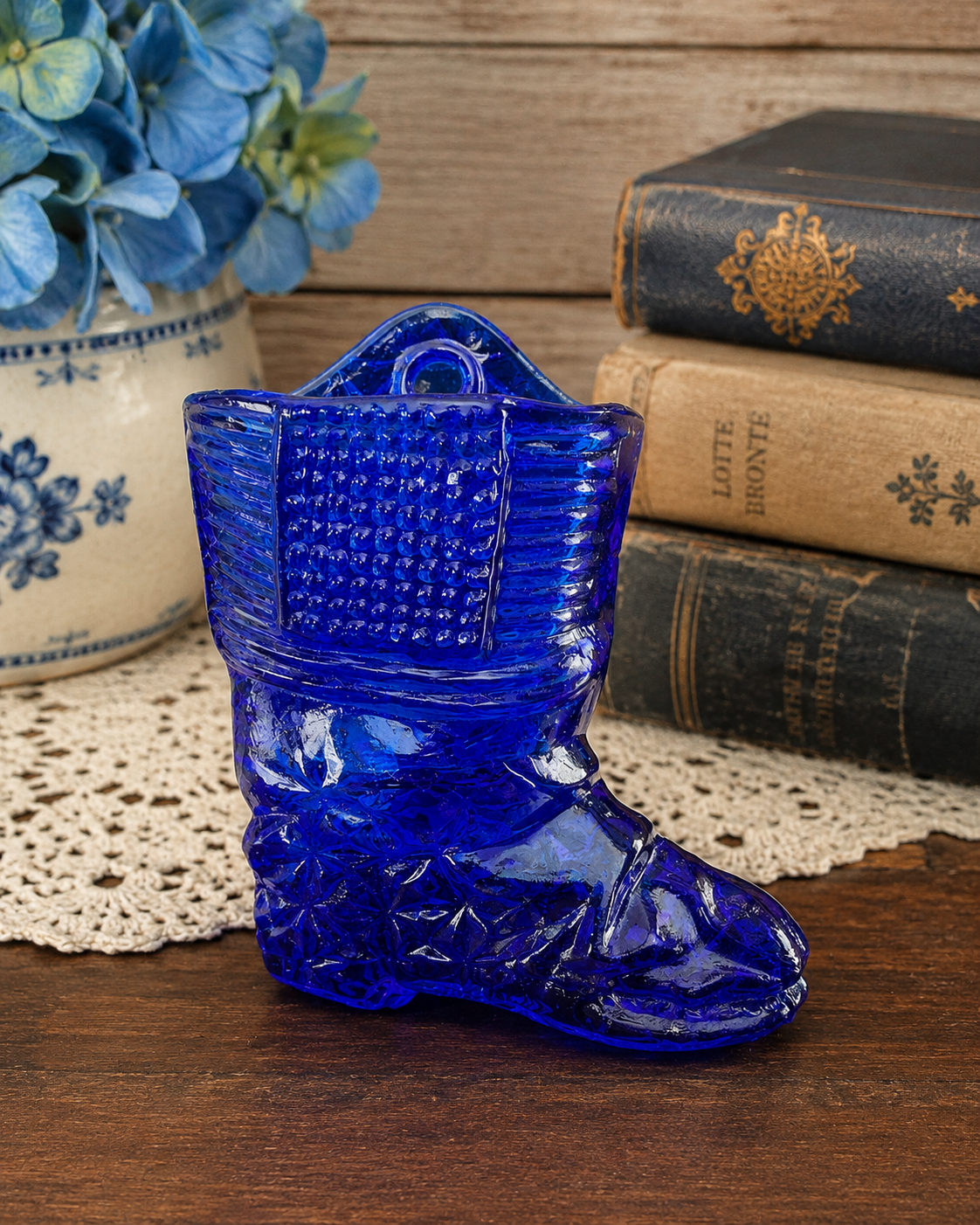 Vintage Cobalt Blue Glass Boot | Decorative Glass Boot Vase | Collectible Blue Glass Accent