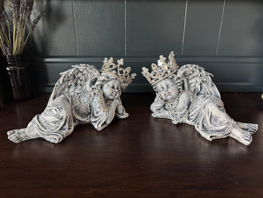 Hand Painted Resin Angels with Embellished Crowns