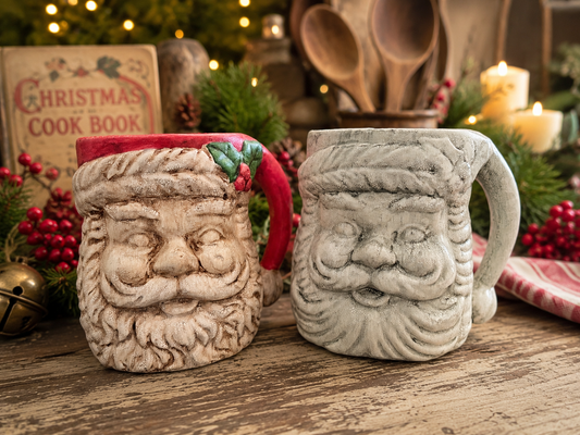 Hand Painted Vintage Style Santa Crock | Ceramic Christmas Utensil Holder | Farmhouse Holiday Kitchen Decor