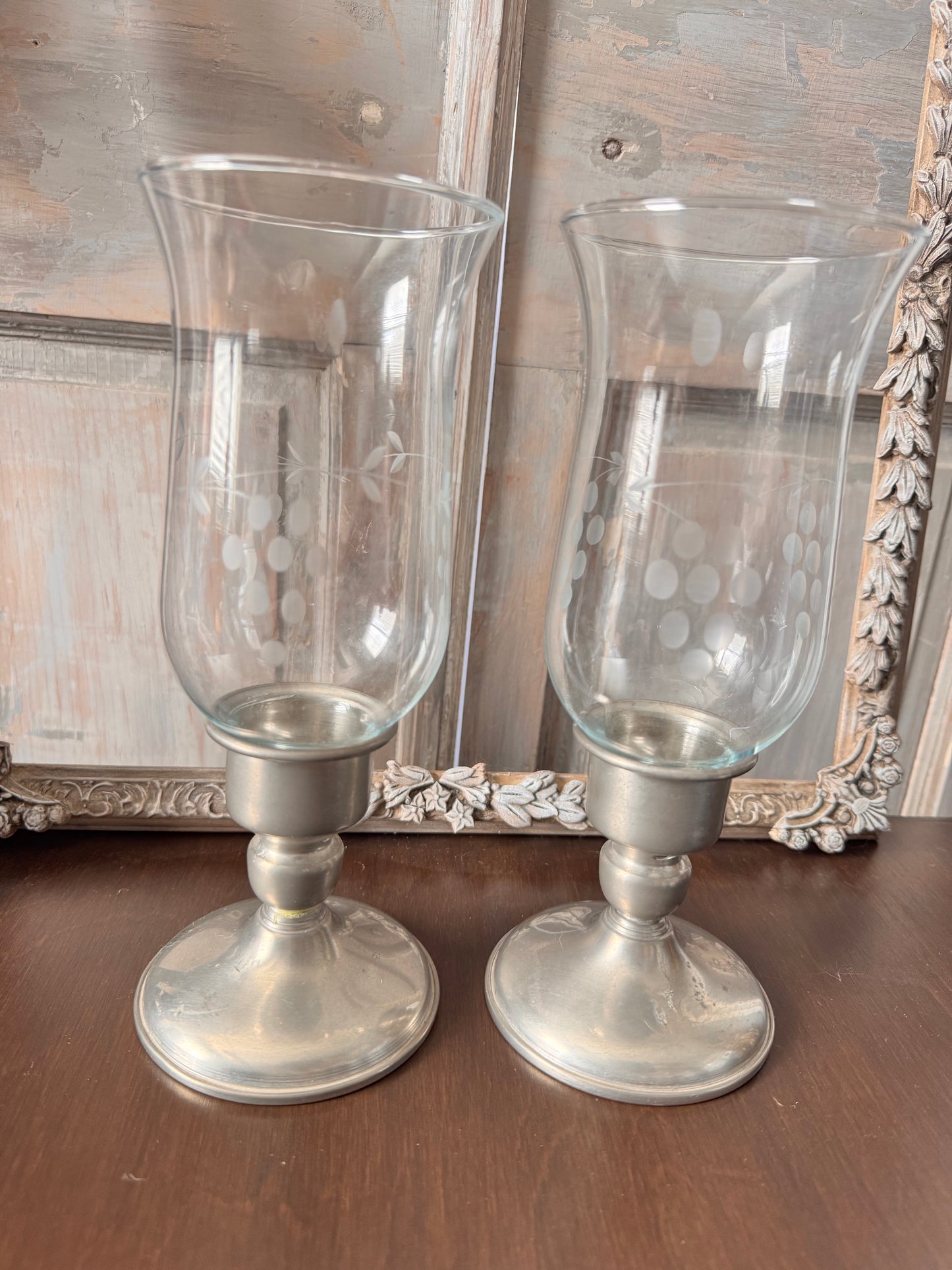 Weighted Pewter Hurricane Candle Holder