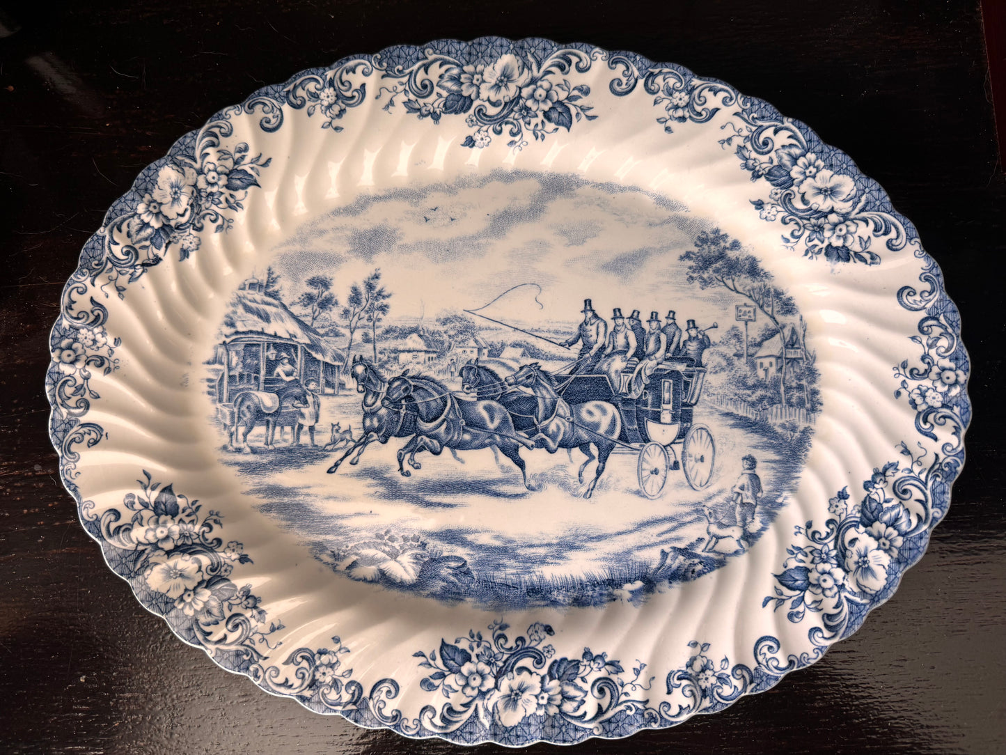 Vintage Johnson Brothers Coaching Scenes Blue Ironstone Platter
