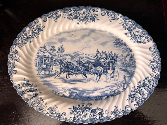 Vintage Johnson Brothers Coaching Scenes Blue Ironstone Platter