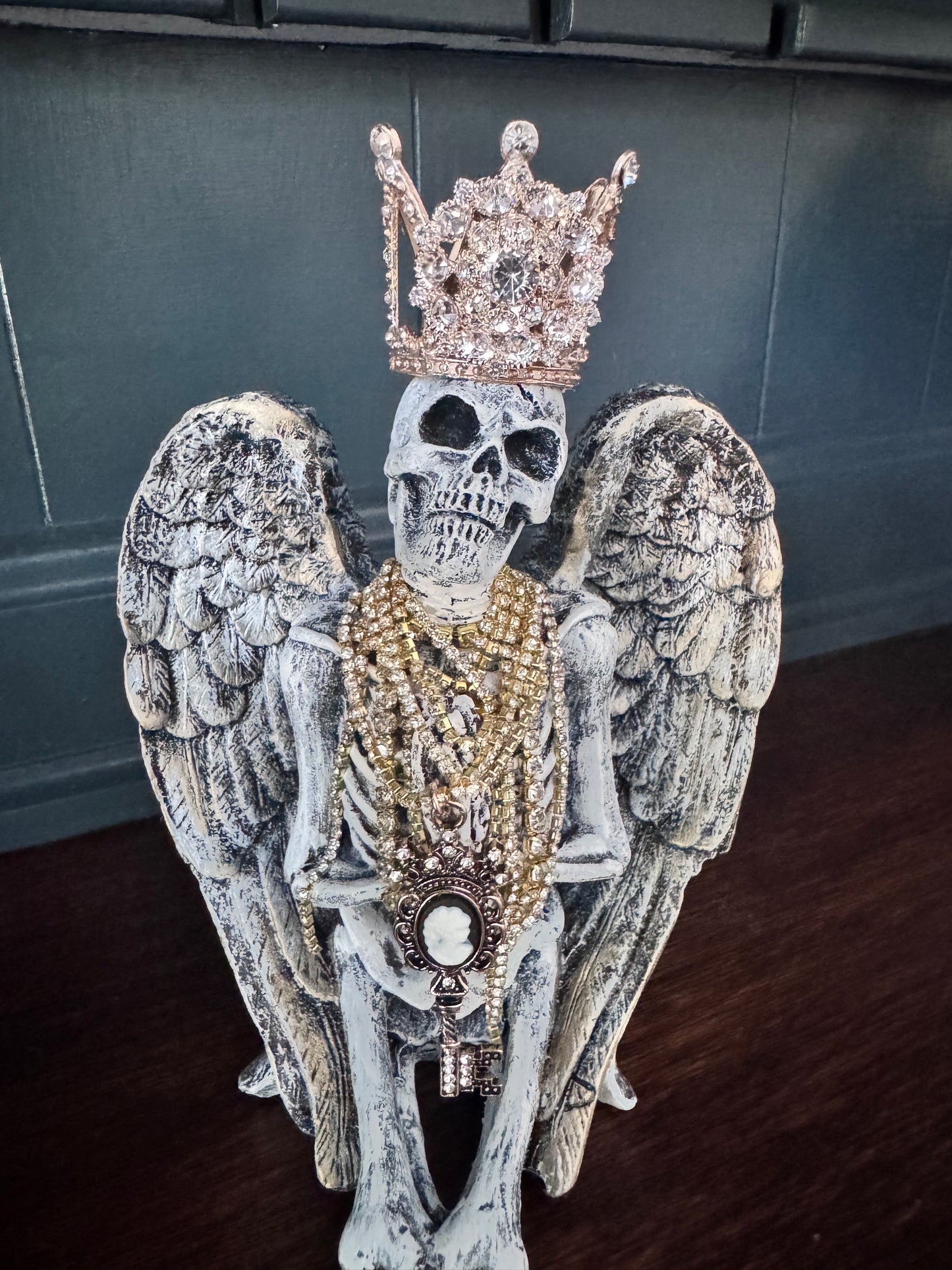 Jeweled Skeleton Angel with Crown | Hand Painted Gothic Decor
