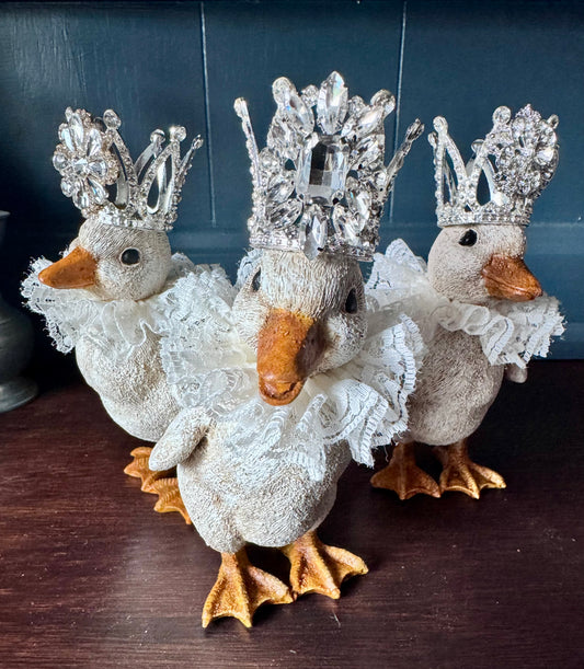 Hand Painted Crowned Duck Figurines