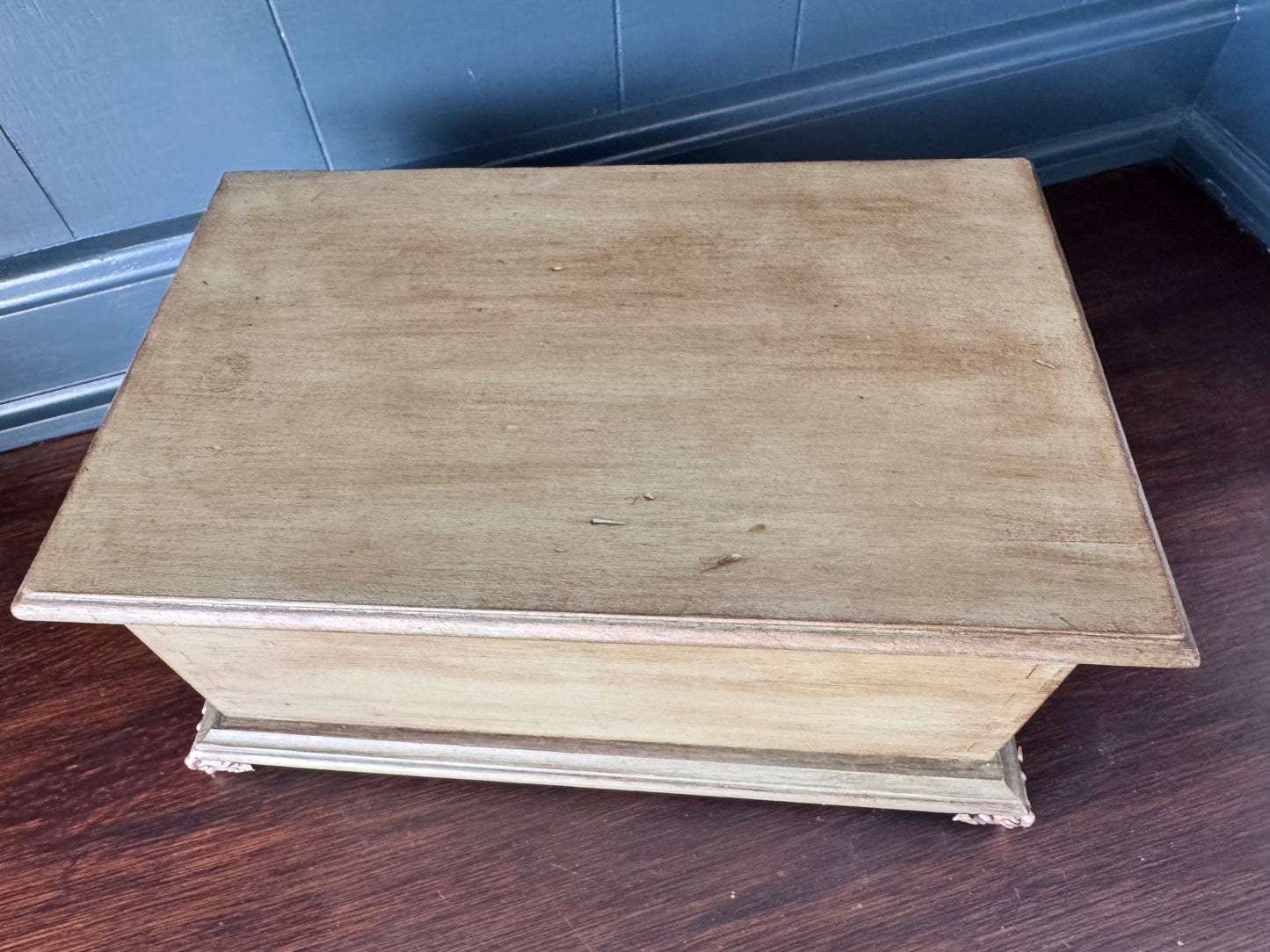 Hand Painted Sage Green Wooden Keepsake Box with Botanical Interior