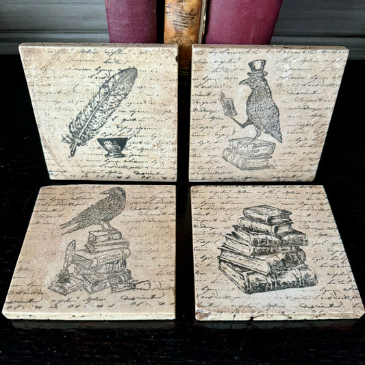 Crows & Books Tile Coasters