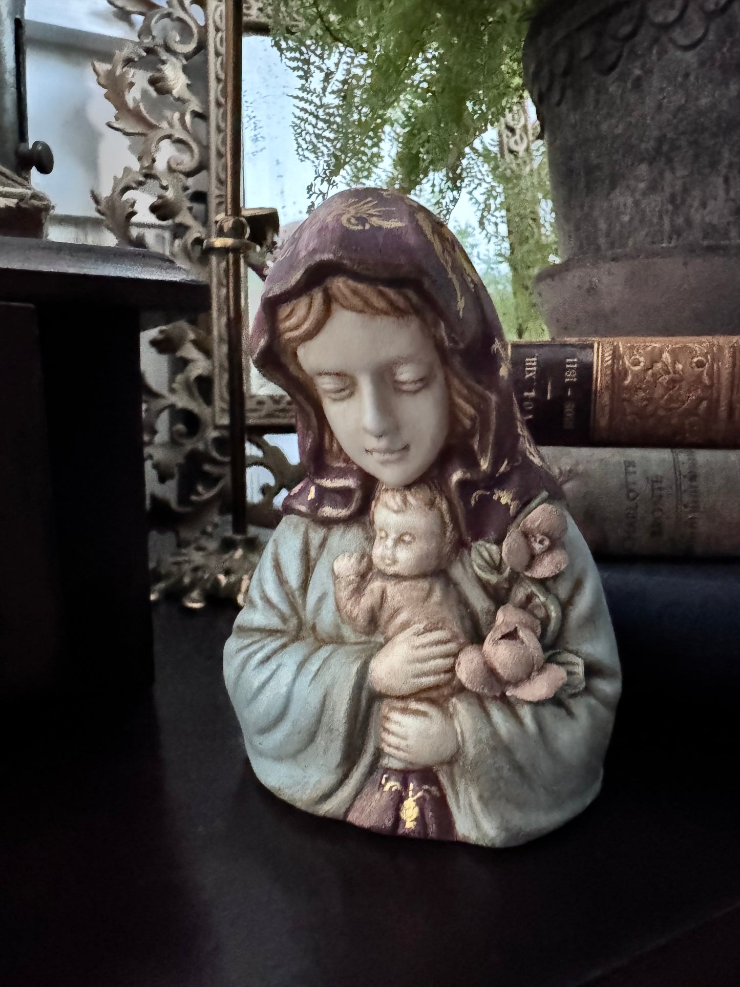 Hand Painted Ceramic Madonna & Child Bust | One of a Kind Old World Inspired Home Decor