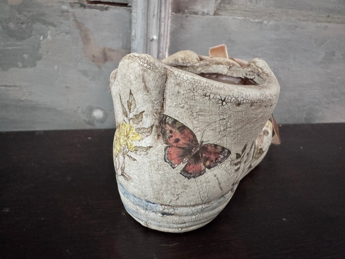 Hand-Finished Botanical Ceramic Shoe Vessel