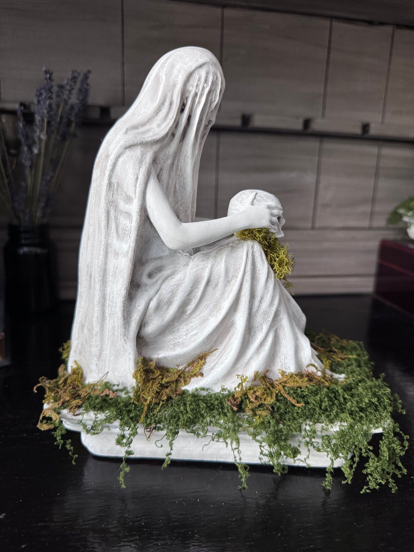 Lady in a Veil Statue with Skull