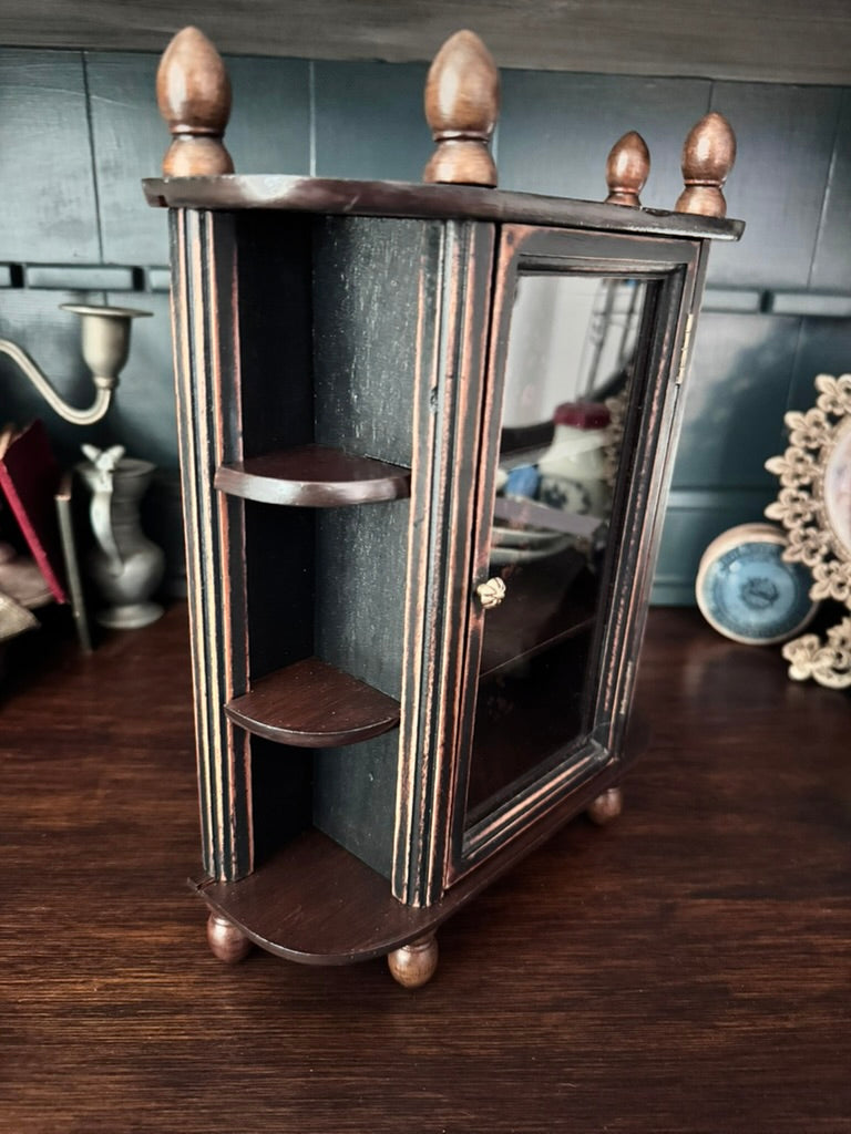 Hand Painted Victorian Gothic Apothecary Display Cabinet | Butterfly Curio Shelf | Dark Academia Wall or Tabletop Cabinet