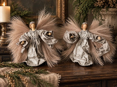 Hand-Painted Silver Gray Angel with Pampas Wings