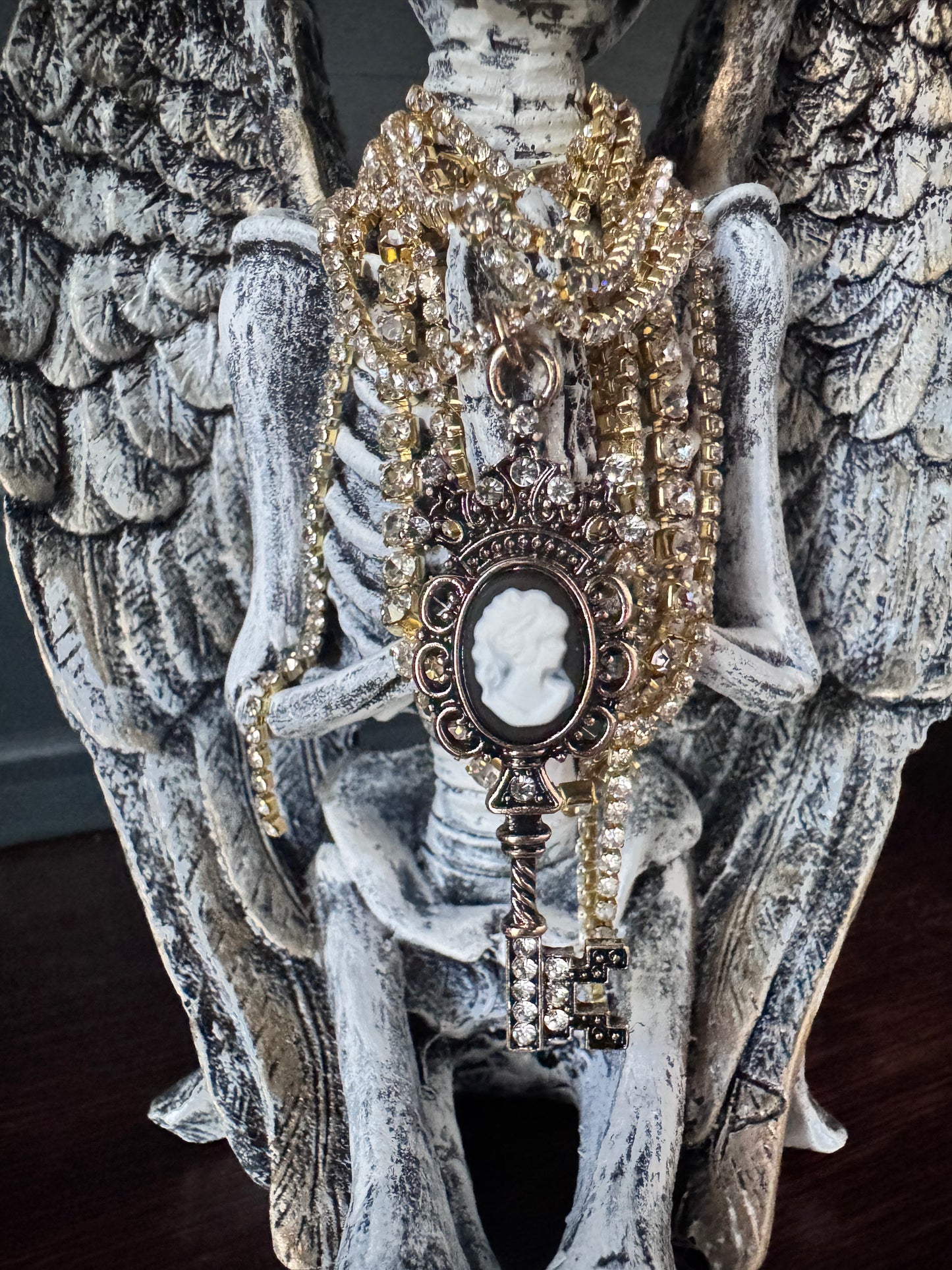 Jeweled Skeleton Angel with Crown | Hand Painted Gothic Decor