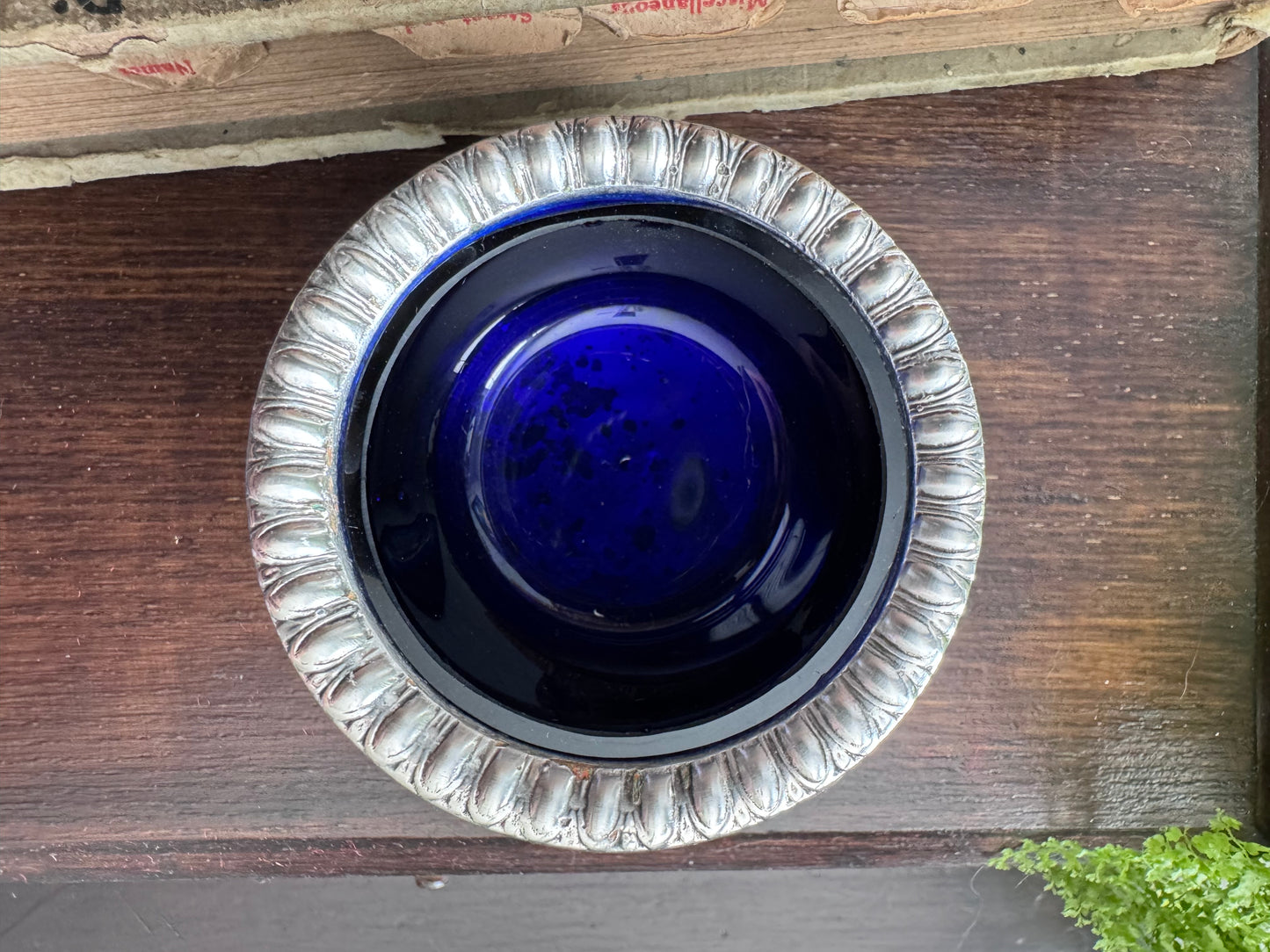 Silver Plate Salt Cellar with Cobalt Blue Glass Liner