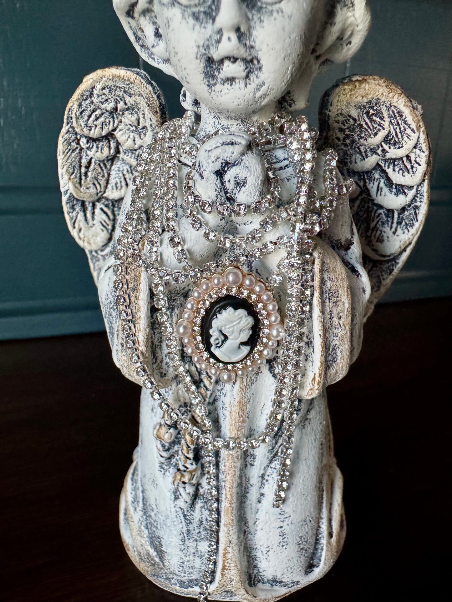 Hand-Painted Kneeling Angel with Crown & Jewels
