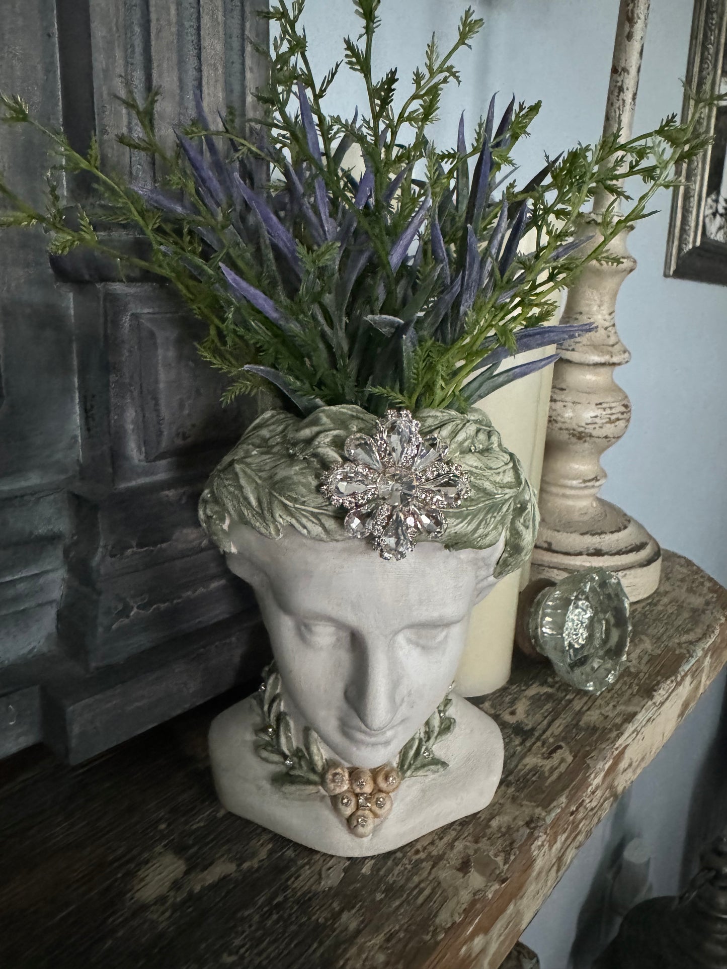 Bust Planter with Leaf Crown and Jewels