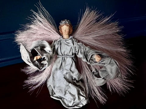 Hand-Painted Silver Gray Angel with Pampas Wings