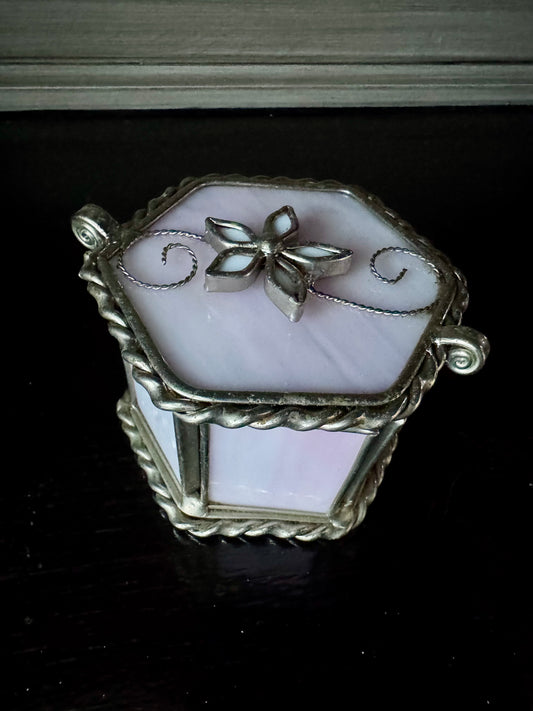 Pink Stained Glass Hexagon Trinket Box
