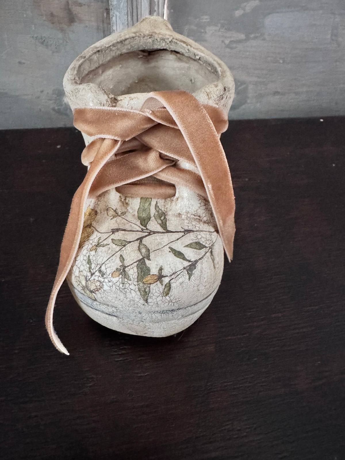 Hand-Finished Botanical Ceramic Shoe Vessel