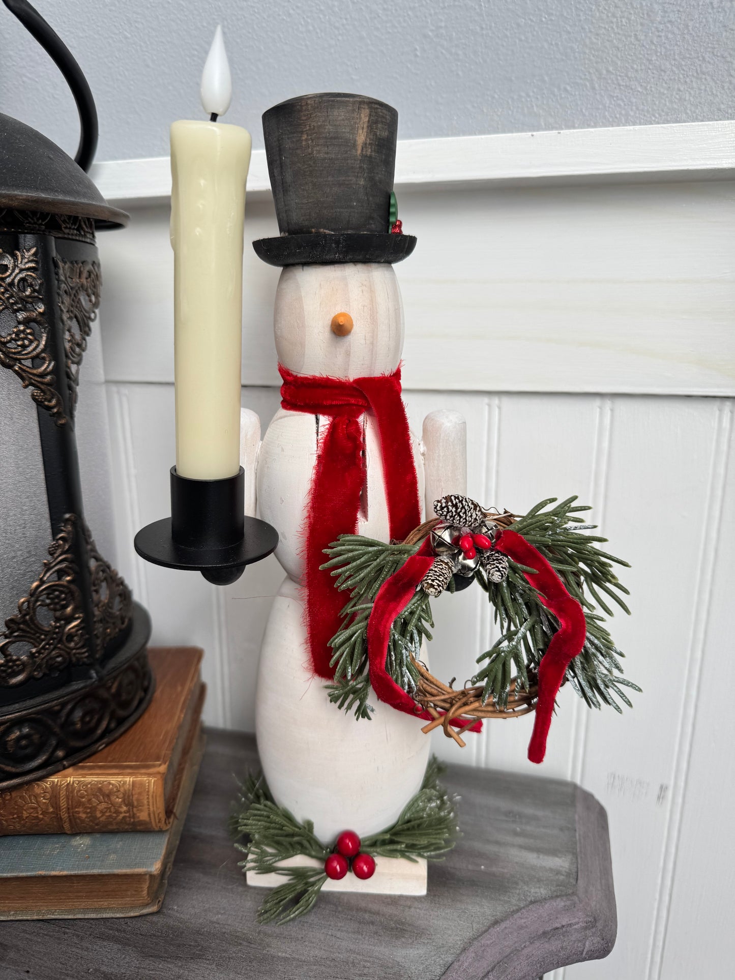 Snowman Nutcracker w/ Candle Holder