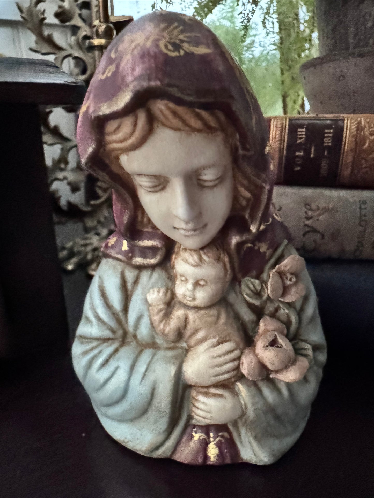Hand Painted Ceramic Madonna & Child Bust | One of a Kind Old World Inspired Home Decor