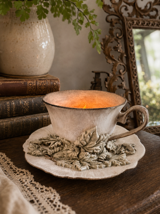 Handcrafted Botanical Teacup Planter | Hand Painted Decorative Teacup Candle Holder
