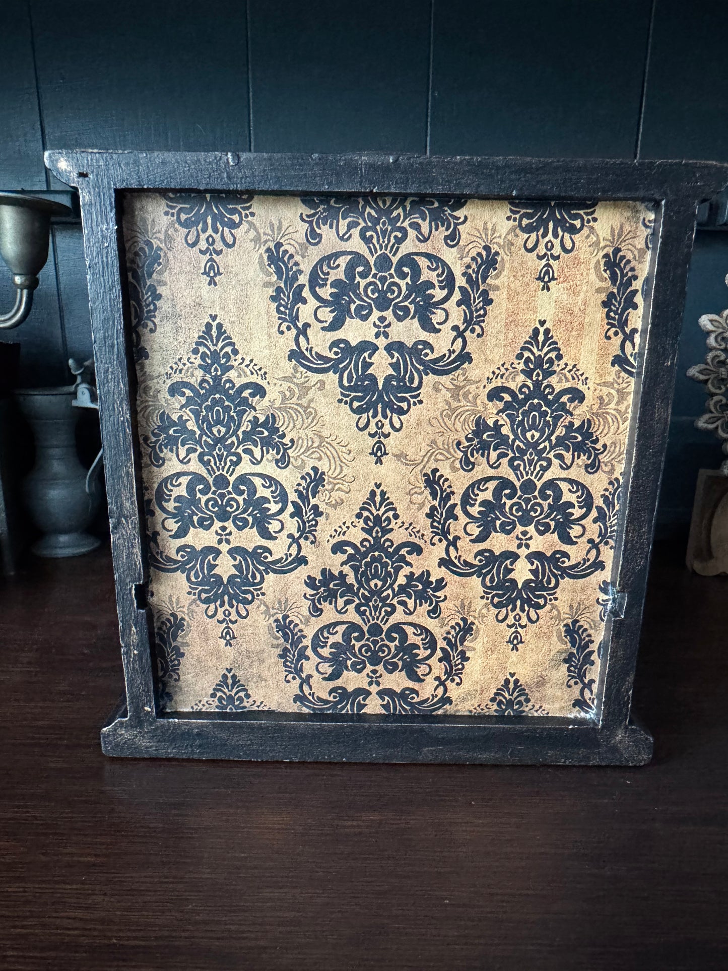 Handmade Victorian Frosted Glass Apothecary Cabinet.  Moody Black Curio Display
