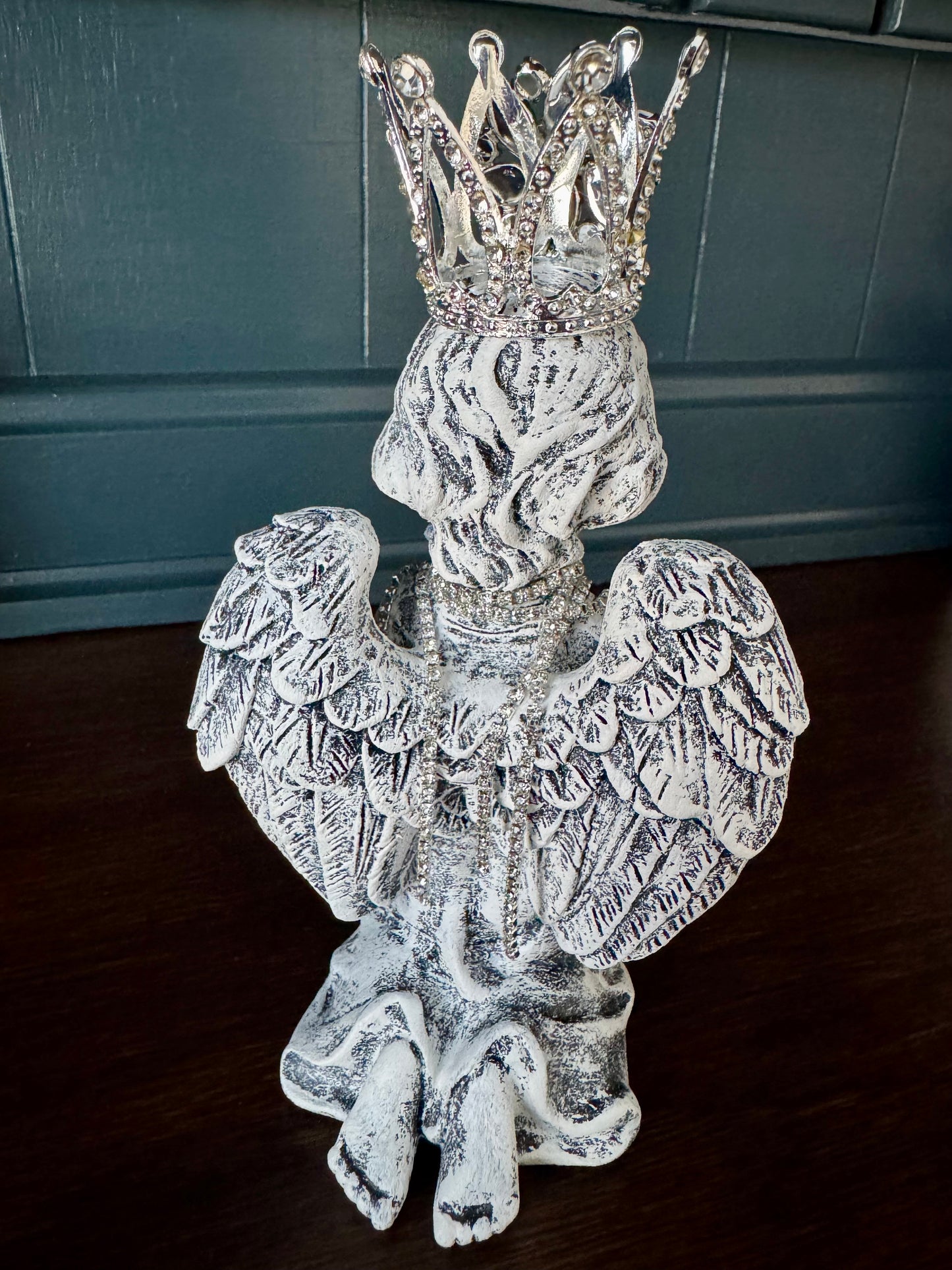 Hand-Painted Kneeling Angel with Crown & Jewels