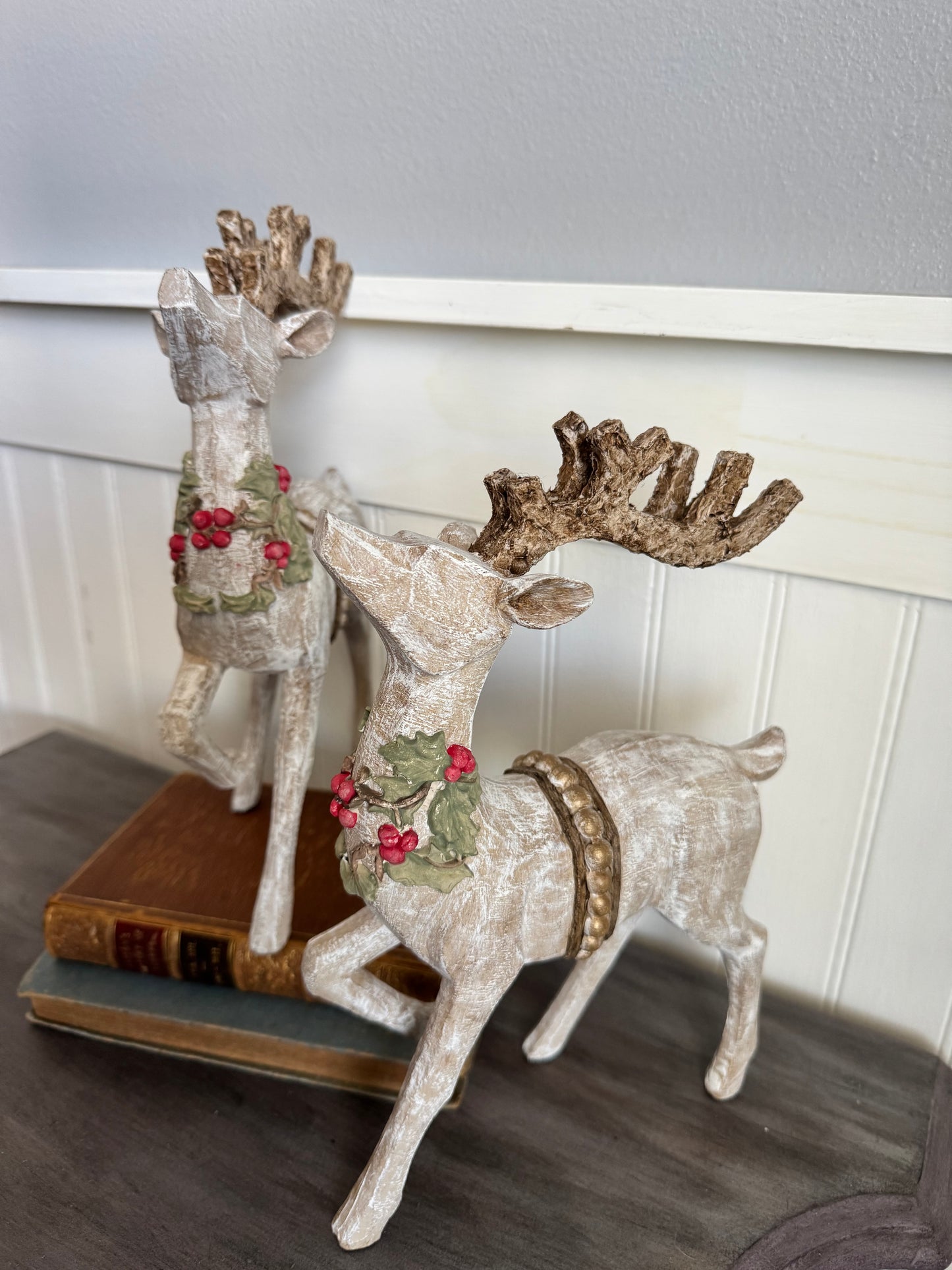 Reindeer with Hand Made Holly Collars