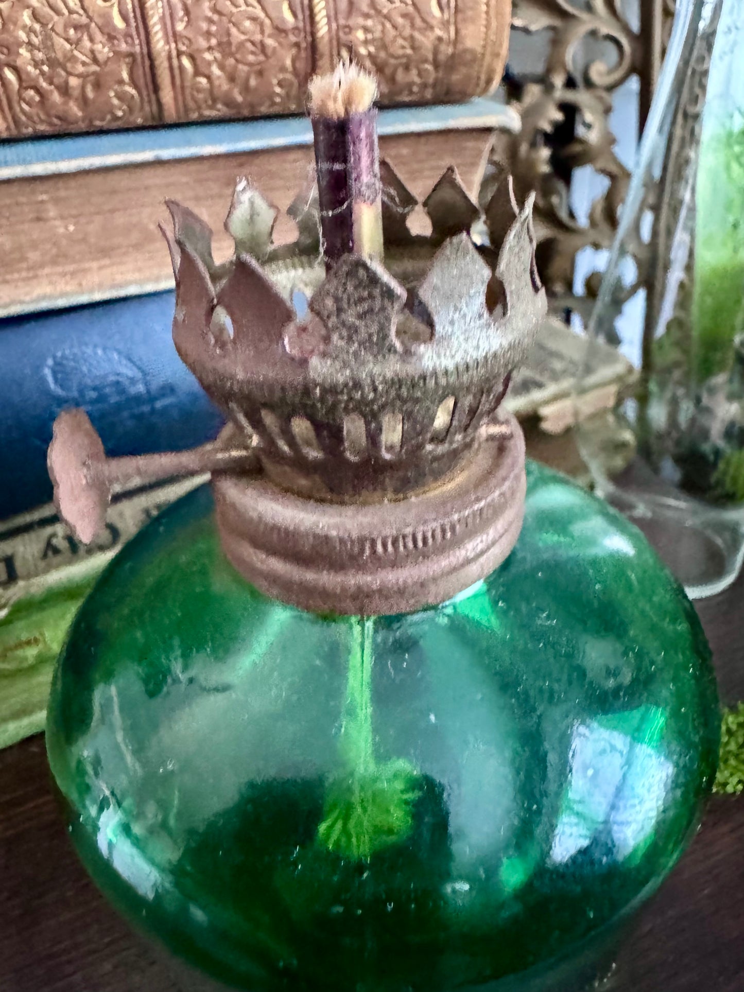 Green Bottom Oil Lamp