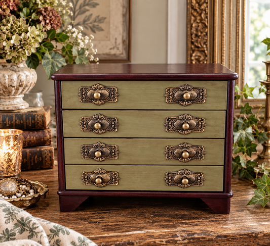 Refinished Wood Jewelry Cabinet with Mirror