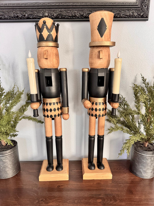 Hand Painted Large Black Coat Nutcracker Candle Holder