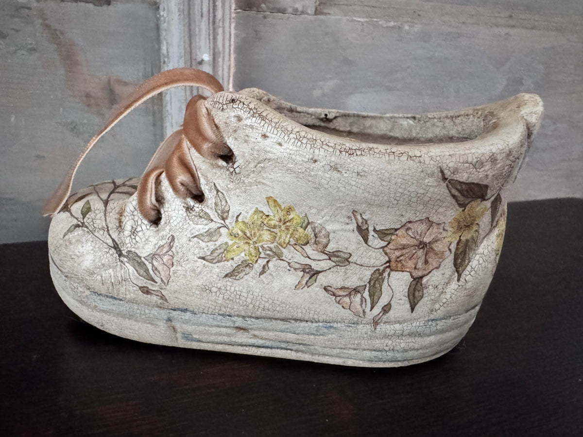 Hand-Finished Botanical Ceramic Shoe Vessel