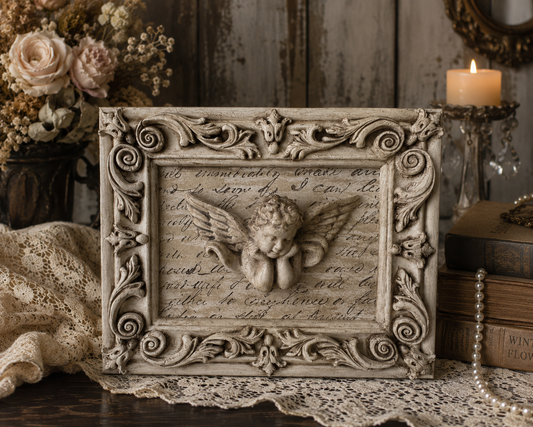 Hand Painted Cherub Wall Frame | Vintage Baroque Angel Wall Decor